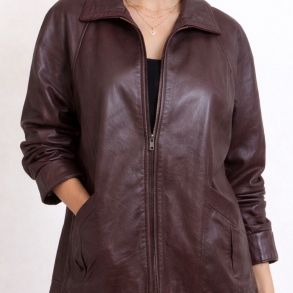 Vintage Vericci Brown Leather Jacket Women Small Zip Front Made USA